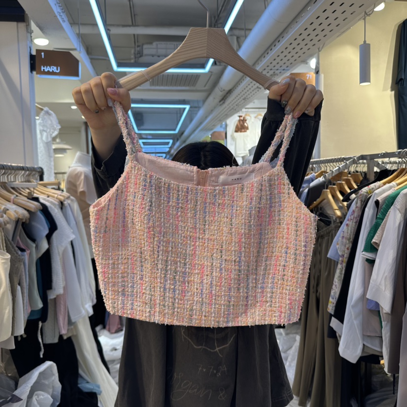 HARU韓國代購女士新款推薦休閑人氣真品25春夏吊帶背心粗花呢HARU吊帶/背心圖色2