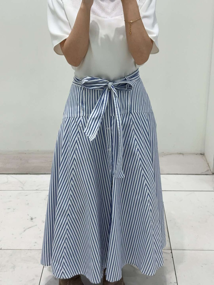 BLUE RIBBON東大門直郵女士新款25春夏時尚長裙含腰帶條紋BLUE RIBBON長裙