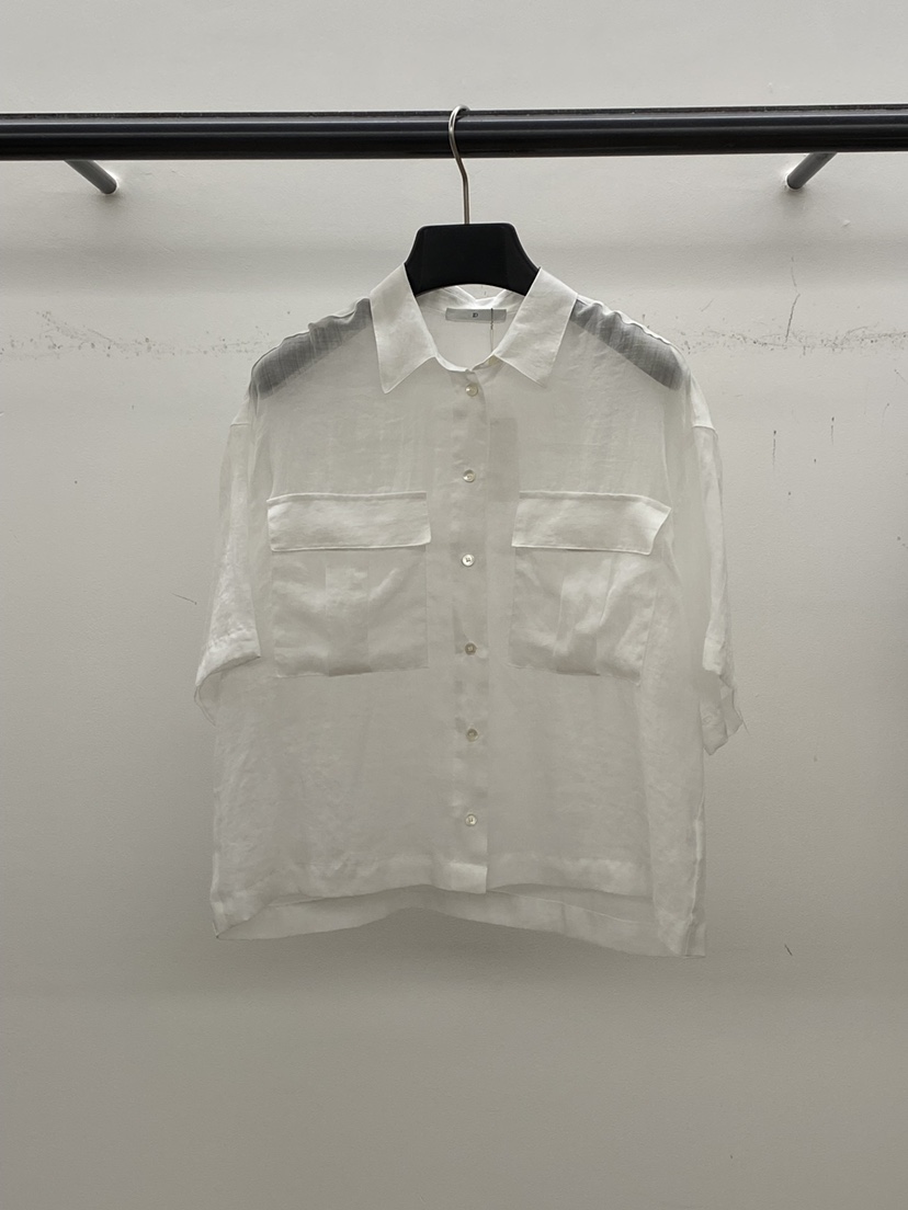 ID韓國㊣直郵東大門代購女裝新品熱賣25春夏襯衫蕾絲衫口袋亞麻ID襯衫/蕾絲衫
