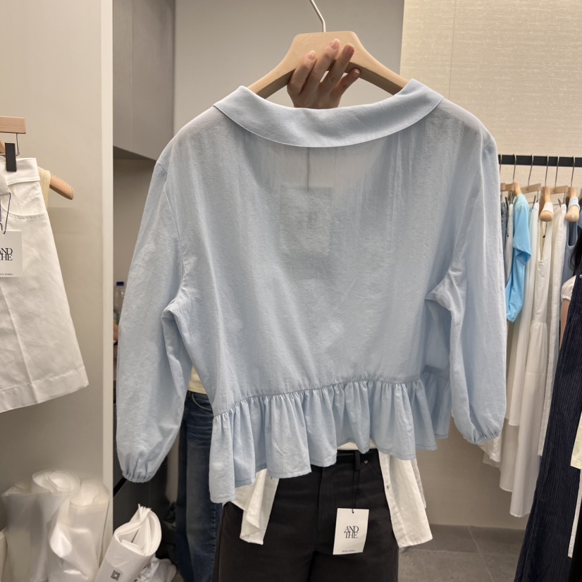 AND THE韓國直郵㊣東大門實拍女裝新品熱賣休閑襯衫蕾絲衫AND THE襯衫/蕾絲衫