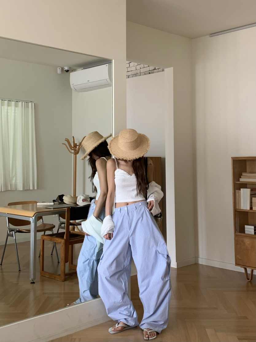 VIRKIN韓國直郵㊣女裝新品25春夏休閑人氣熱賣推薦休閑褲條紋VIRKIN休閑褲