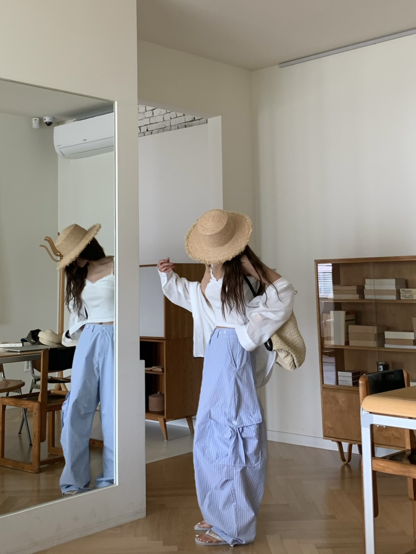 VIRKIN韓國直郵㊣女裝新品25春夏休閑人氣熱賣推薦休閑褲條紋VIRKIN休閑褲