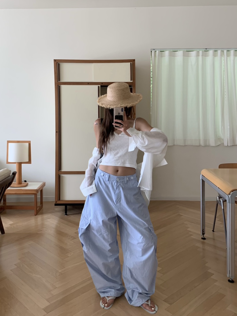 VIRKIN韓國直郵㊣女裝新品25春夏休閑人氣熱賣推薦休閑褲條紋VIRKIN休閑褲