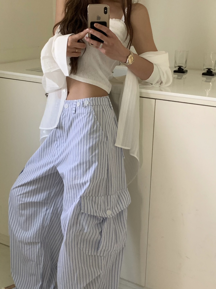 VIRKIN韓國直郵㊣女裝新品25春夏休閑人氣熱賣推薦休閑褲條紋VIRKIN休閑褲