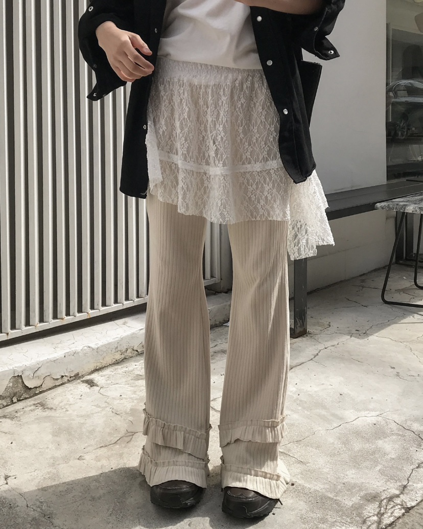 I I韓國直郵㊣東大門實拍女裝新款熱賣打底褲鯊魚褲荷葉邊ITSSONG打底褲/鯊魚褲
