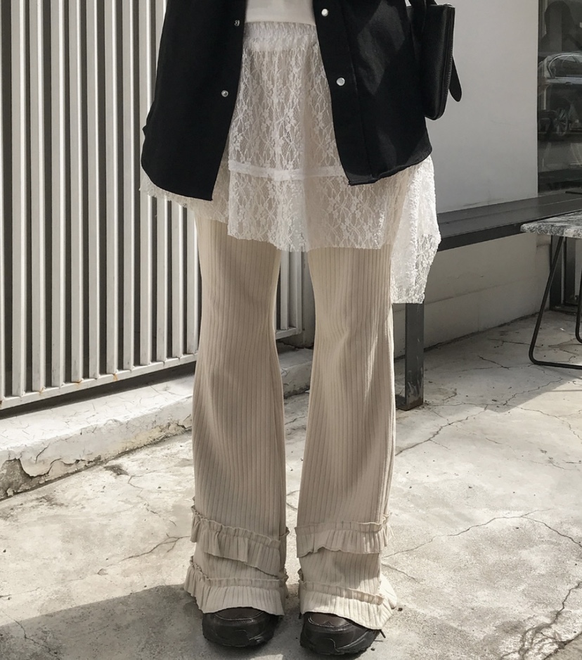 I I韓國直郵㊣東大門實拍女裝新款熱賣打底褲鯊魚褲荷葉邊ITSSONG打底褲/鯊魚褲