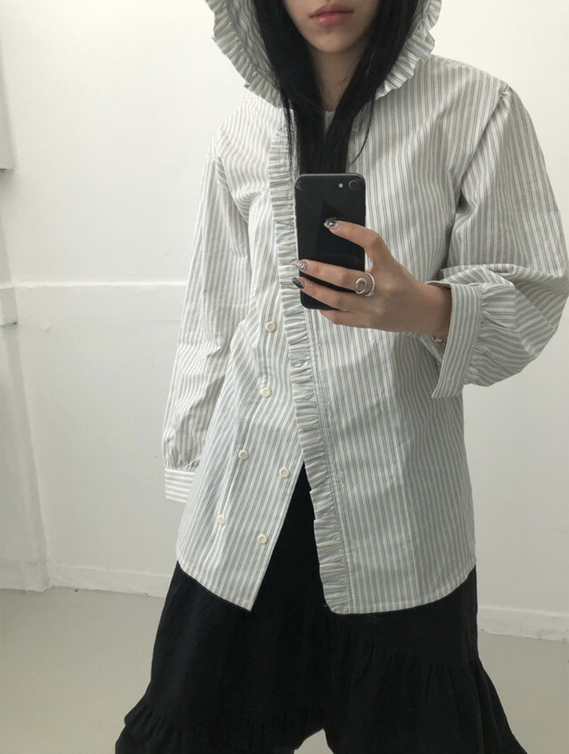 I I韓國㊣直郵東大門代購女裝新款25春夏人氣襯衫蕾絲衫連帽ITSSONG襯衫/蕾絲衫