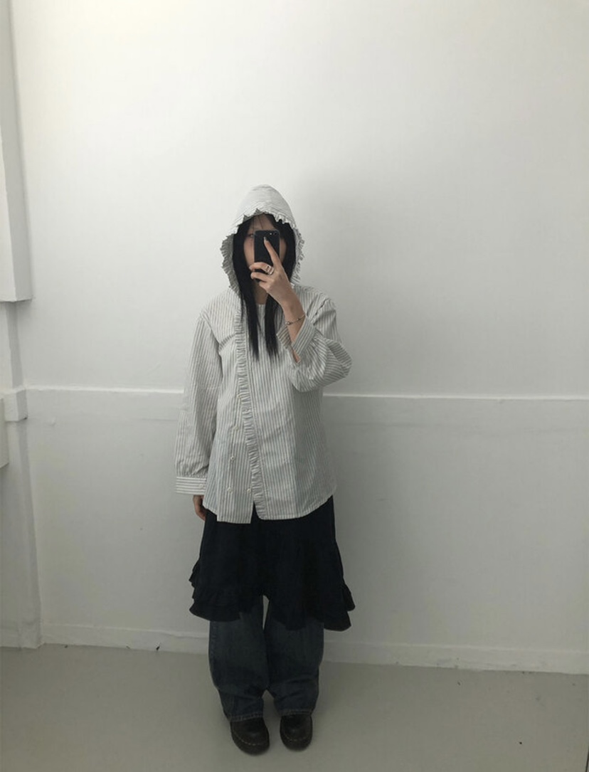 I I韓國㊣直郵東大門代購女裝新款25春夏人氣襯衫蕾絲衫連帽ITSSONG襯衫/蕾絲衫