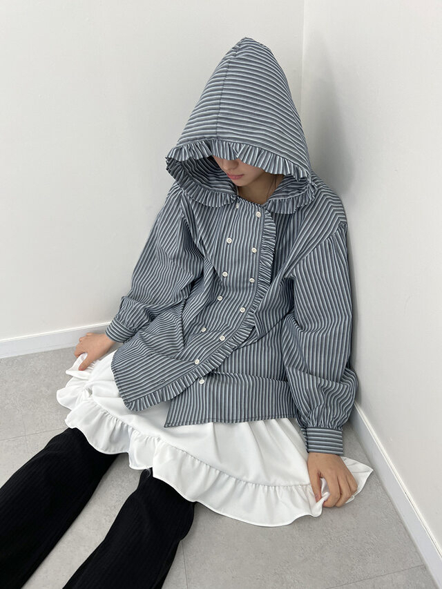 I I韓國㊣直郵東大門代購女裝新款25春夏人氣襯衫蕾絲衫連帽ITSSONG襯衫/蕾絲衫