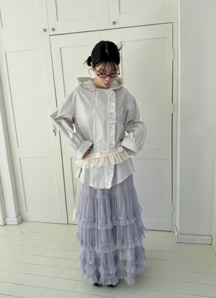 I I韓國㊣直郵東大門代購女裝新款25春夏人氣襯衫蕾絲衫連帽ITSSONG襯衫/蕾絲衫