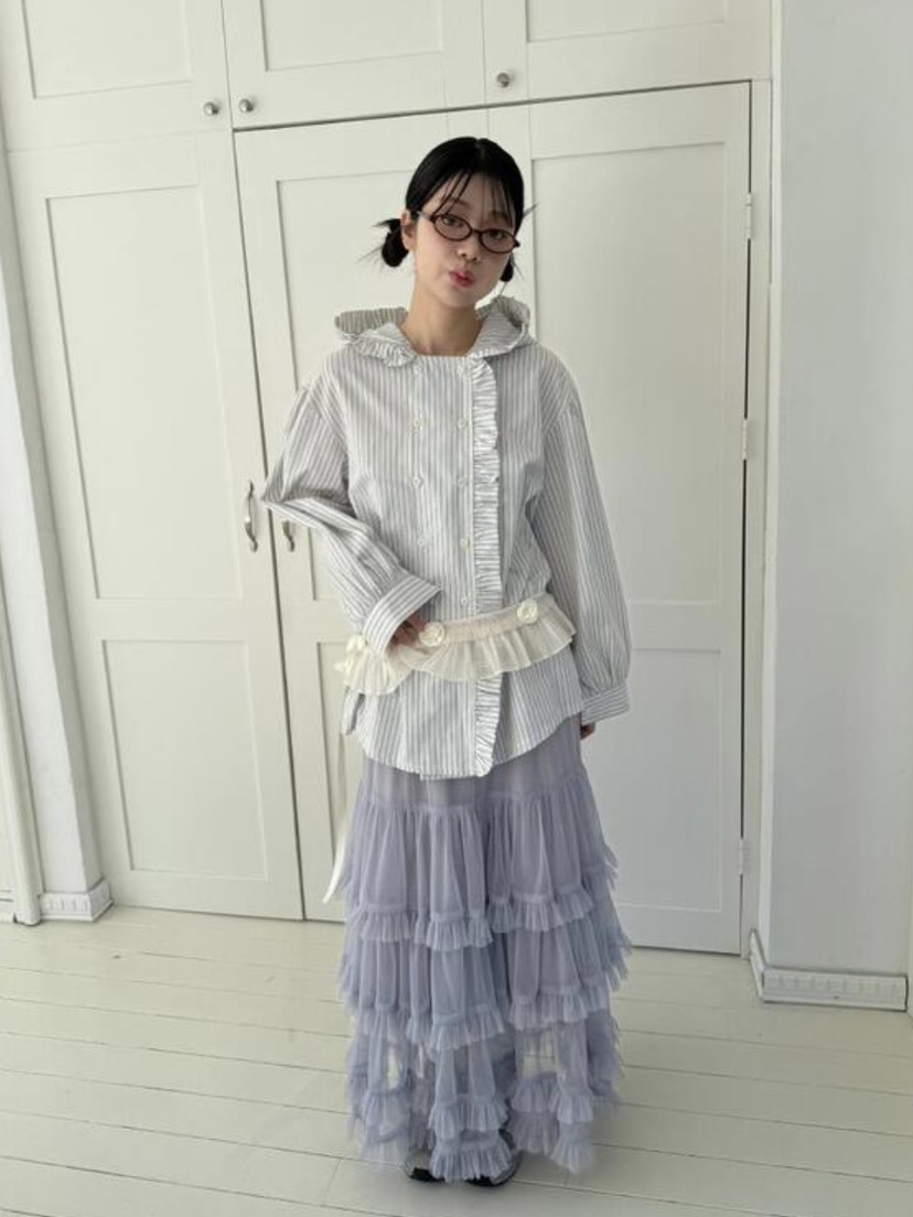I I韓國㊣直郵東大門代購女裝新款25春夏人氣襯衫蕾絲衫連帽ITSSONG襯衫/蕾絲衫