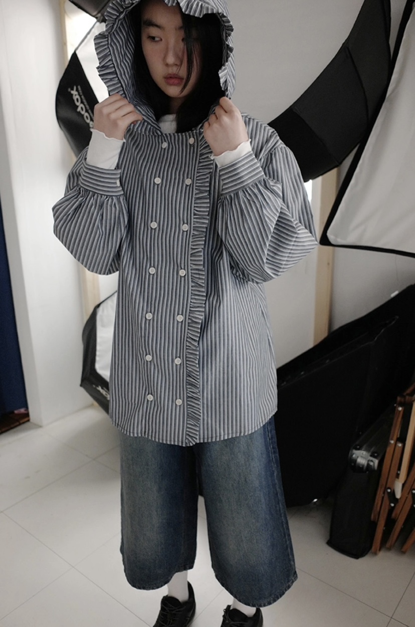 I I韓國㊣直郵東大門代購女裝新款25春夏人氣襯衫蕾絲衫連帽ITSSONG襯衫/蕾絲衫