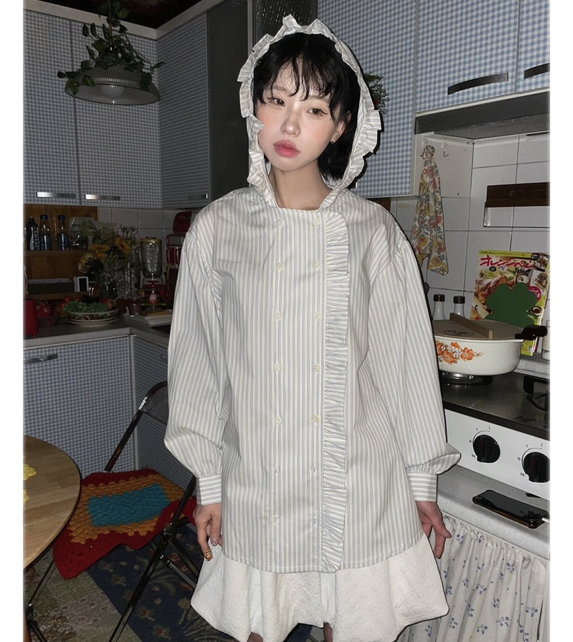I I韓國㊣直郵東大門代購女裝新款25春夏人氣襯衫蕾絲衫連帽ITSSONG襯衫/蕾絲衫