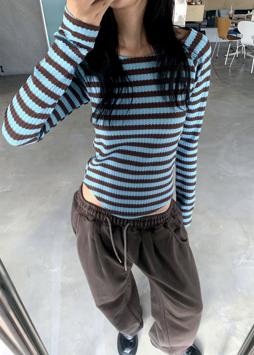 I I韓國直郵㊣女裝新品時尚推薦人氣熱賣25春夏長袖T恤條紋ITSSONG長袖T恤