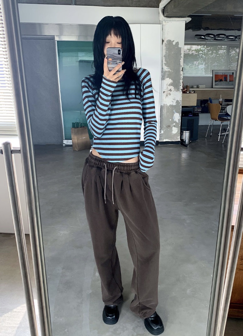 I I韓國直郵㊣女裝新品時尚推薦人氣熱賣25春夏長袖T恤條紋ITSSONG長袖T恤