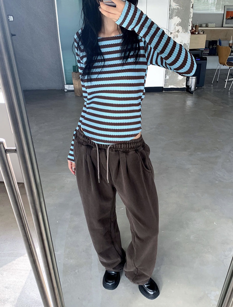 I I韓國直郵㊣女裝新品時尚推薦人氣熱賣25春夏長袖T恤條紋ITSSONG長袖T恤