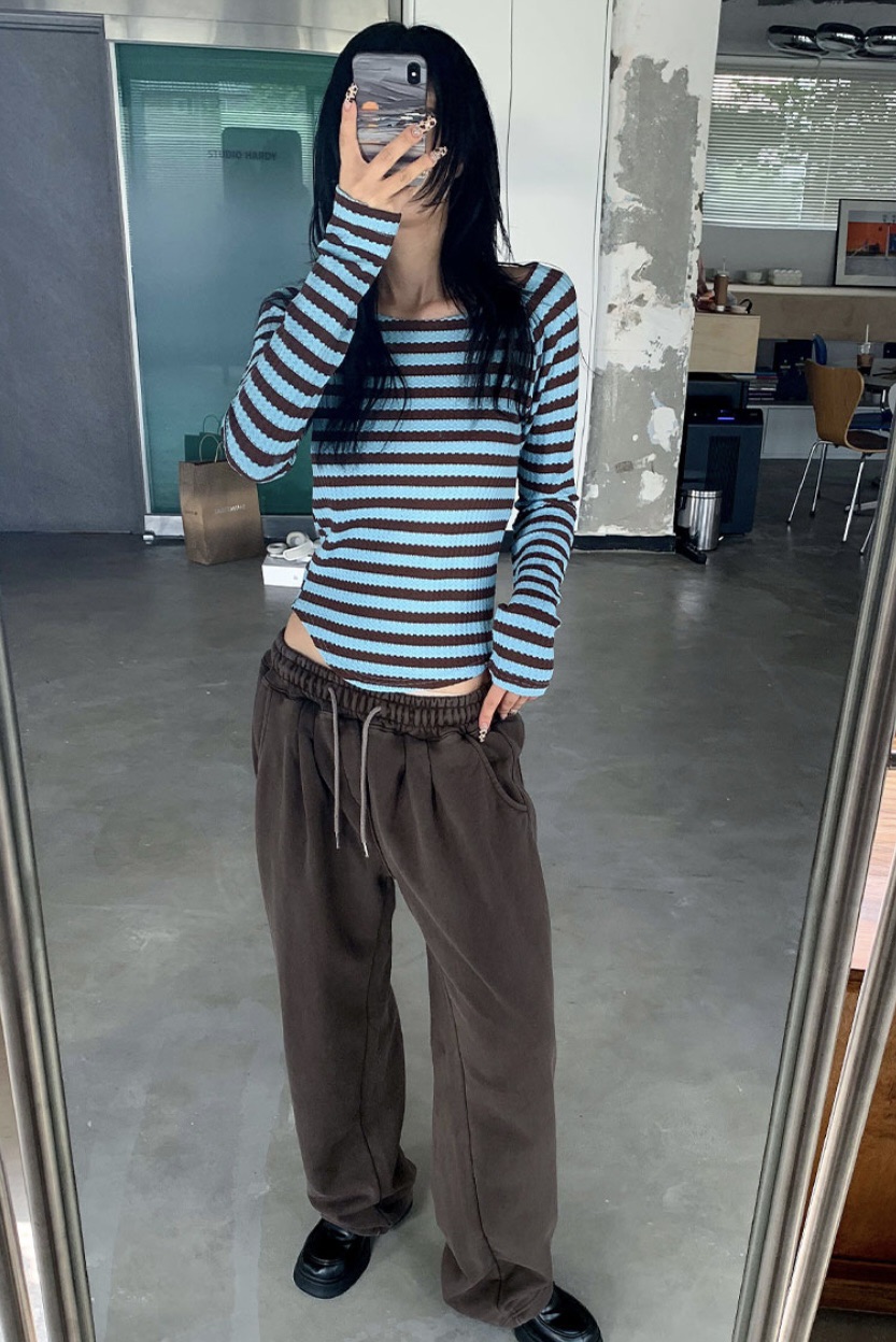 I I韓國直郵㊣女裝新品時尚推薦人氣熱賣25春夏長袖T恤條紋ITSSONG長袖T恤
