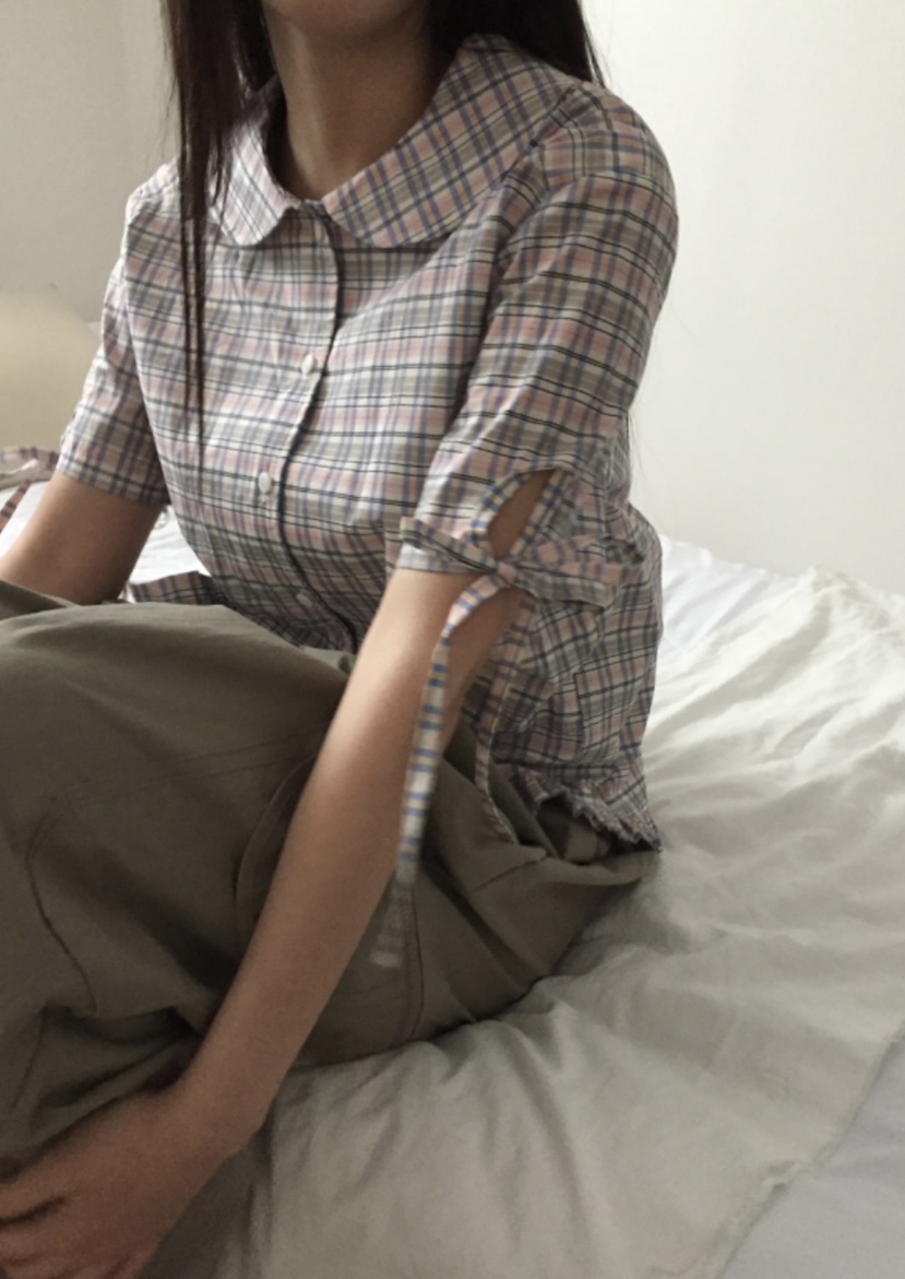 I I直郵韓國代購㊣女裝新款人氣熱賣時尚25春夏襯衫蕾絲衫格紋ITSSONG襯衫/蕾絲衫