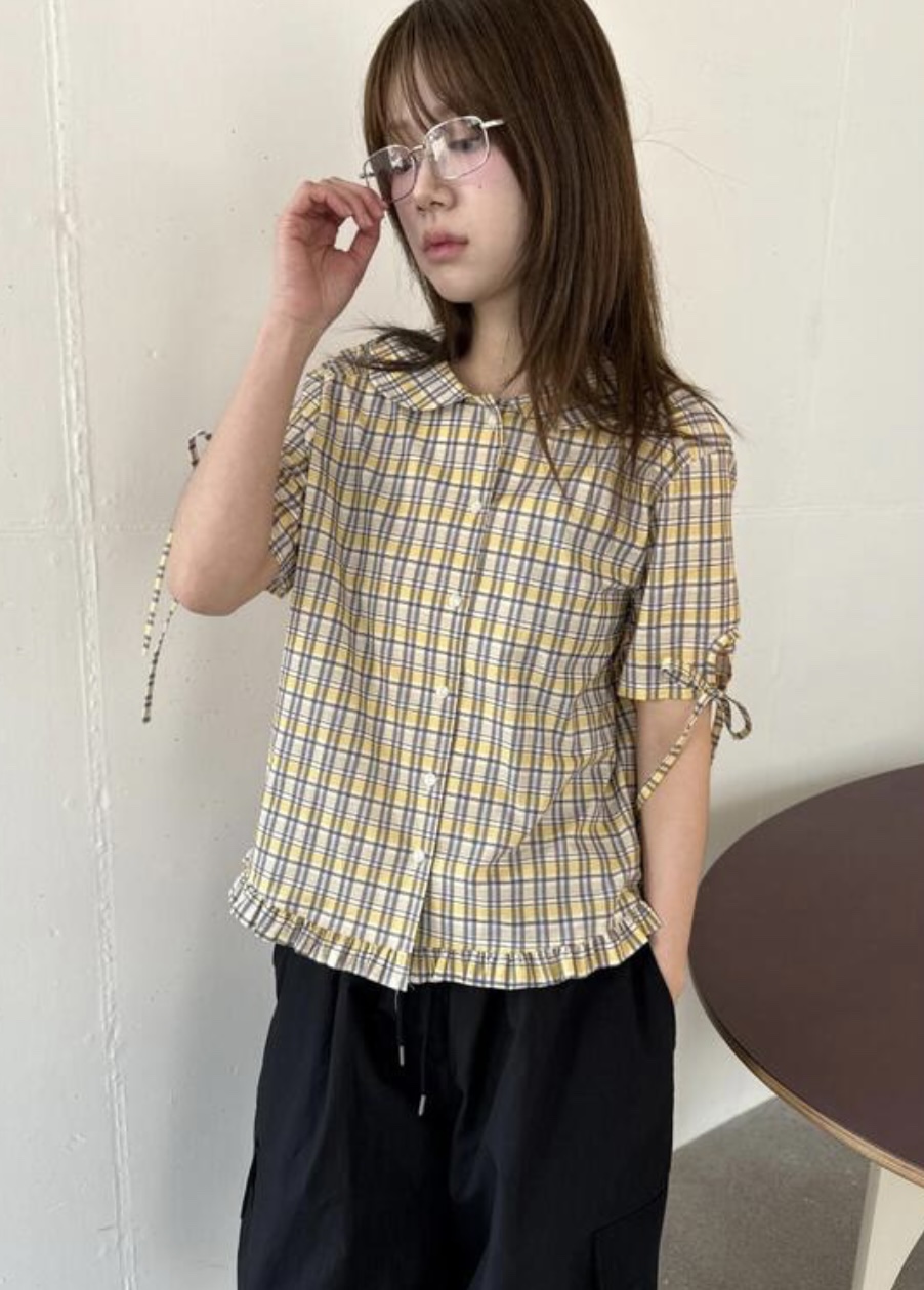 I I直郵韓國代購㊣女裝新款人氣熱賣時尚25春夏襯衫蕾絲衫格紋ITSSONG襯衫/蕾絲衫