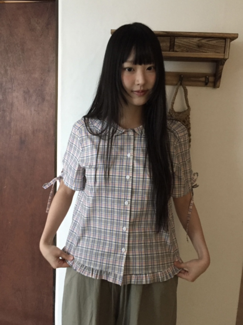 I I直郵韓國代購㊣女裝新款人氣熱賣時尚25春夏襯衫蕾絲衫格紋ITSSONG襯衫/蕾絲衫圖色1