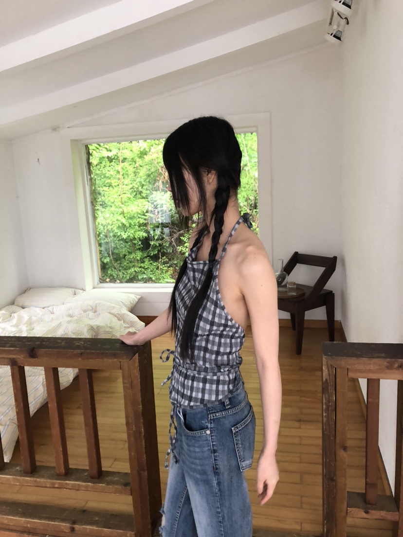 FLASH韓國直郵㊣女裝新品時尚25春夏休閑人氣推薦吊帶背心格紋FLASH吊帶/背心