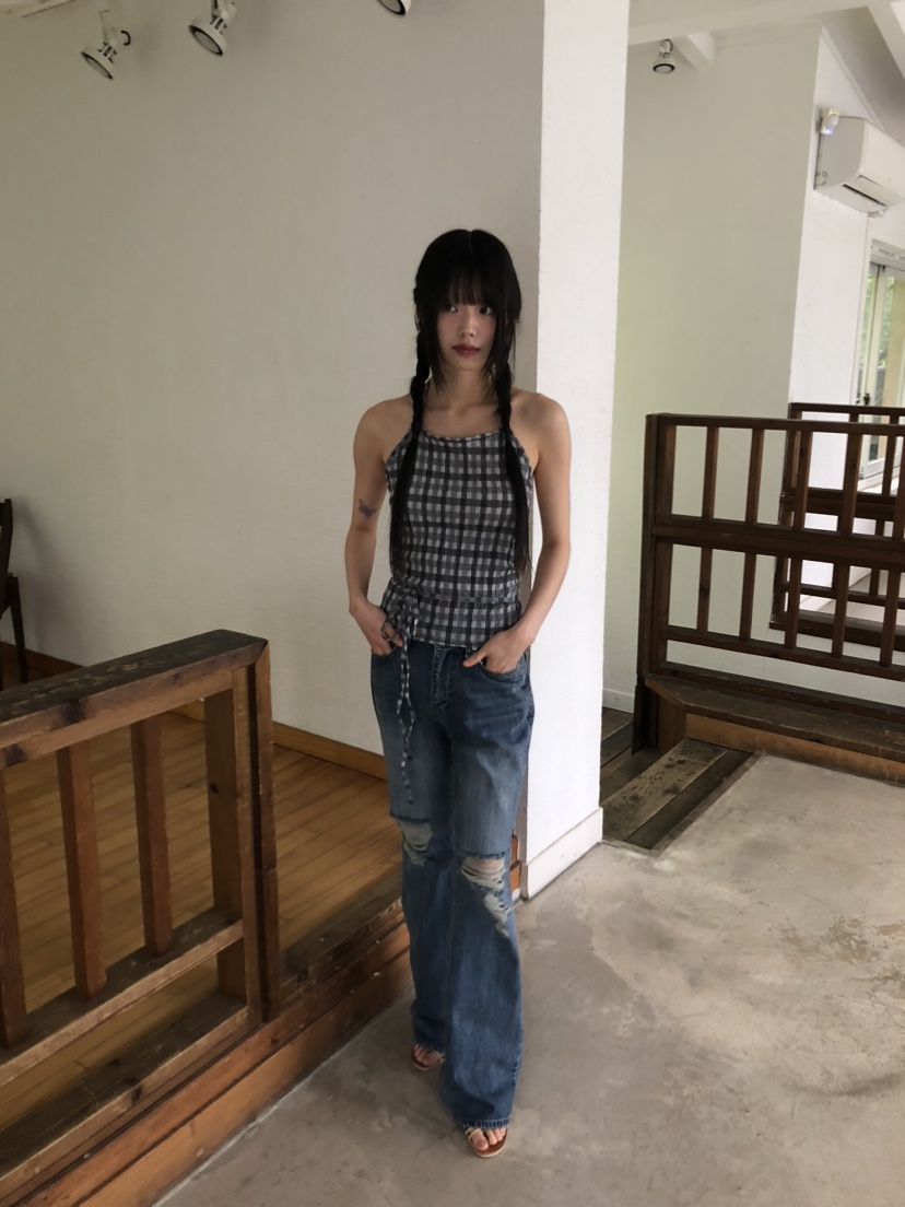 FLASH韓國直郵㊣女裝新品時尚25春夏休閑人氣推薦吊帶背心格紋FLASH吊帶/背心