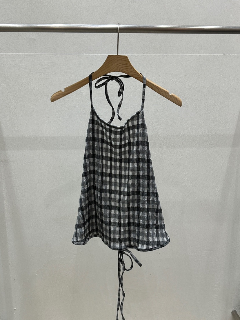 FLASH韓國直郵㊣女裝新品時尚25春夏休閑人氣推薦吊帶背心格紋FLASH吊帶/背心