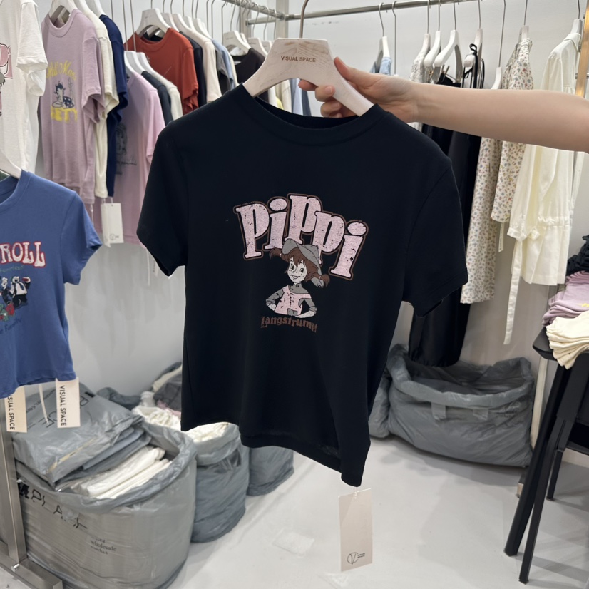 VISUAL SPACE韓國直郵㊣東大門實拍女裝新品熱賣休閑25春夏T恤VISUAL SPACET恤圖色2