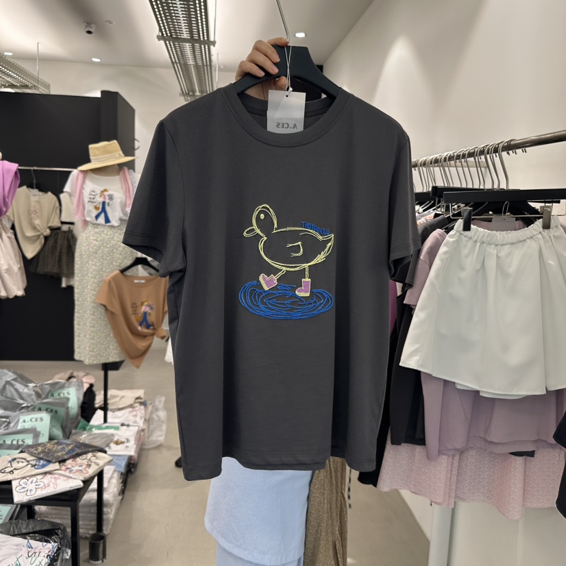A.CES韓國直郵㊣東大門實拍女裝新款25春夏休閑人氣時尚T恤鴨A.CEST恤圖色3