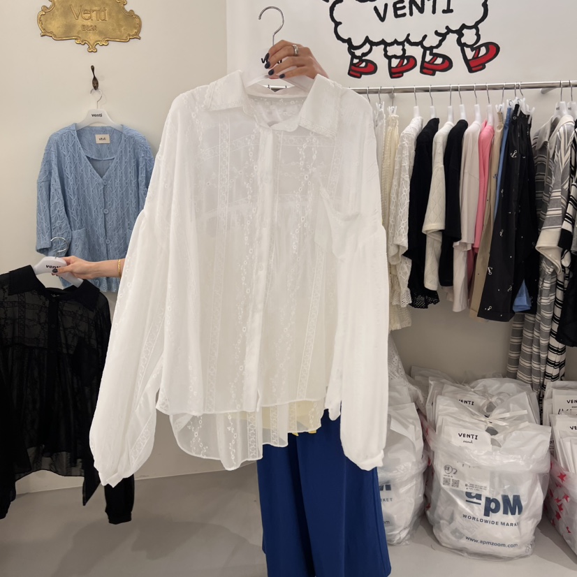 VENTI直郵韓國代購㊣女裝新款推薦休閑時尚25春夏襯衫蕾絲衫VENTI襯衫/蕾絲衫