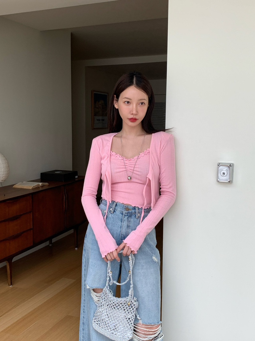 REVE CITE-L直郵韓國代購㊣女裝新品休閑套裝荷葉邊套裝開衫REVE CITE套裝