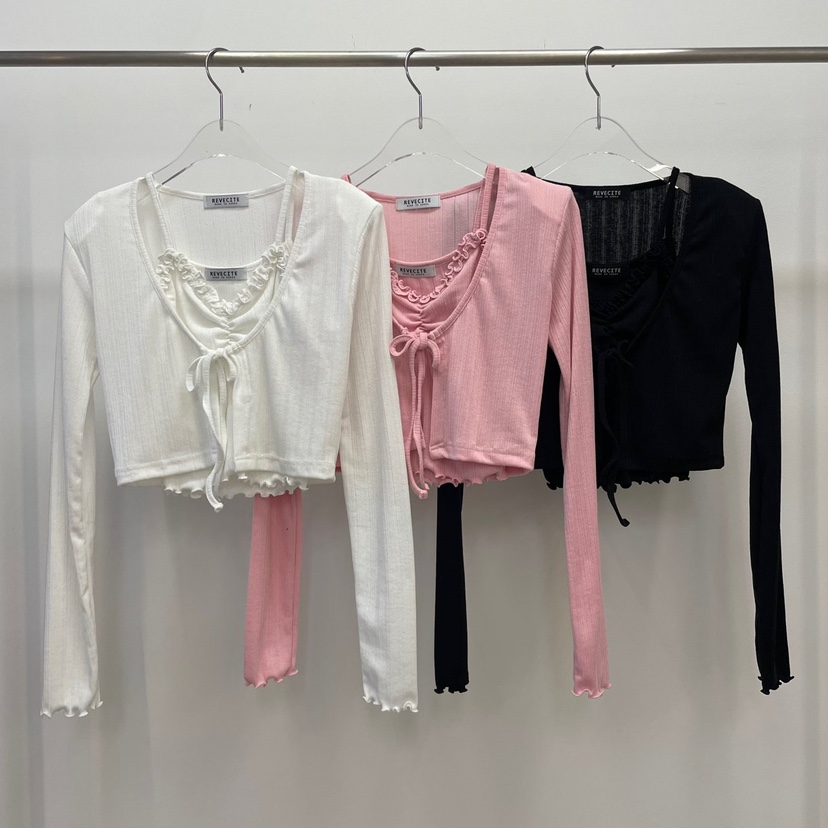 REVE CITE-L直郵韓國代購㊣女裝新品休閑套裝荷葉邊套裝開衫REVE CITE套裝