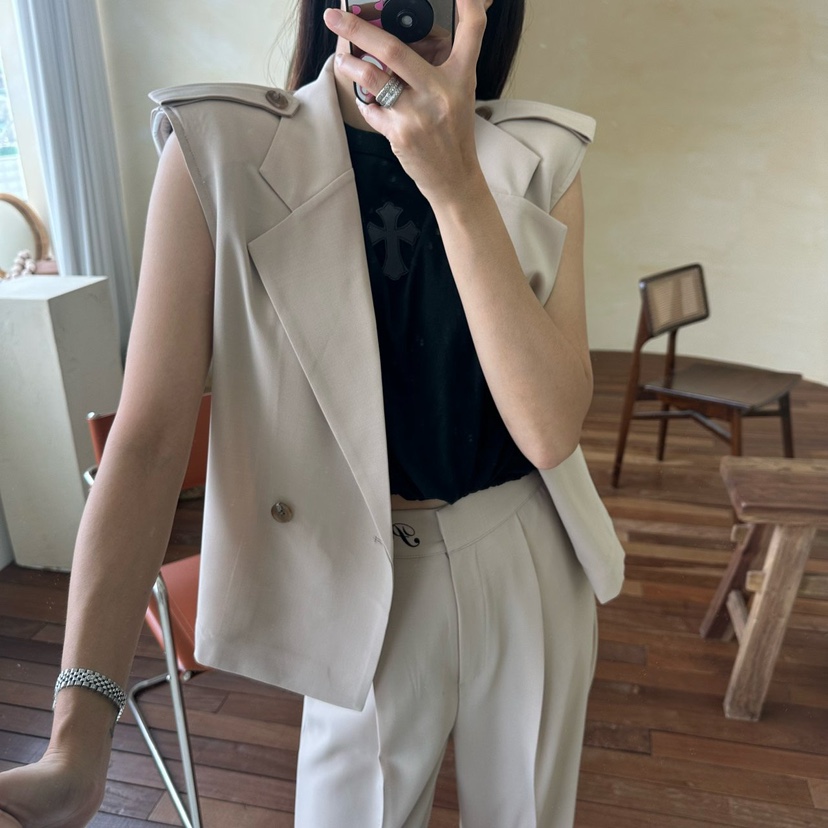 SOUIT直郵韓國代購㊣女裝新品人氣休閑時尚25春夏馬甲含腰帶SOUIT by mabel-L馬甲