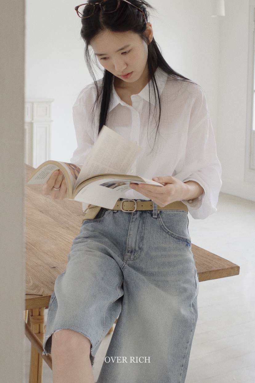 OVER RICH韓國㊣直郵東大門代購女裝新品推薦襯衫蕾絲衫亞麻布OVER RICH襯衫/蕾絲衫