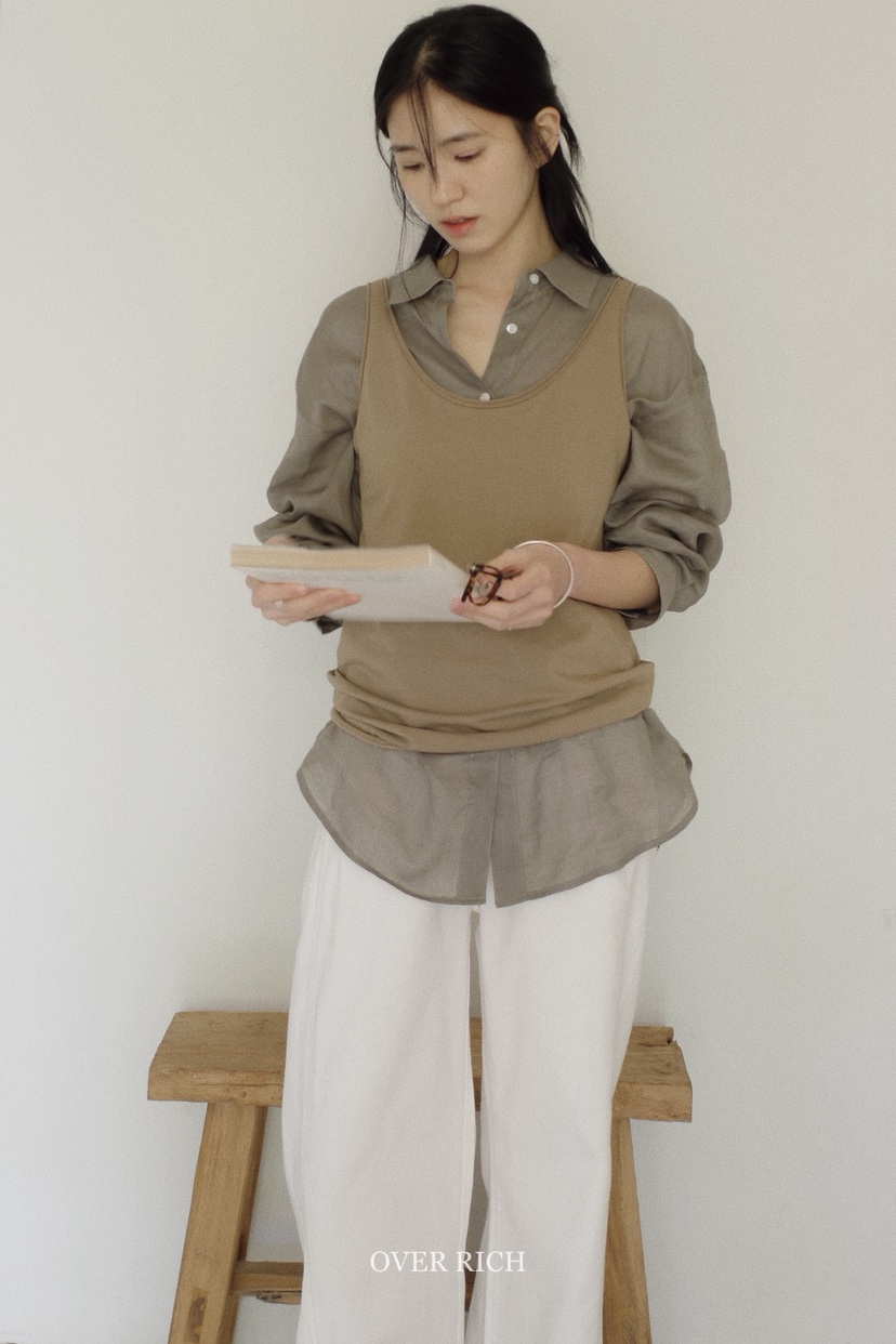 OVER RICH韓國㊣直郵東大門代購女裝新品推薦襯衫蕾絲衫亞麻布OVER RICH襯衫/蕾絲衫