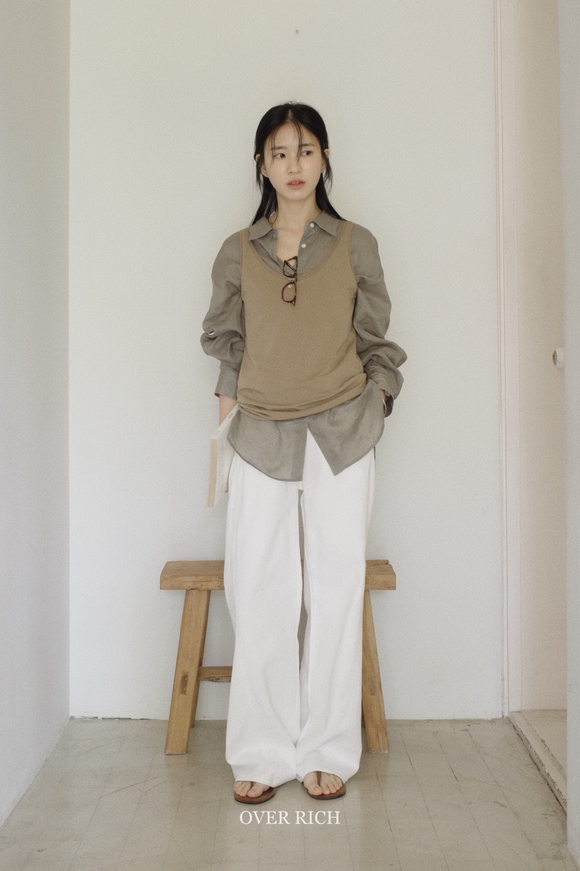 OVER RICH韓國㊣直郵東大門代購女裝新品推薦襯衫蕾絲衫亞麻布OVER RICH襯衫/蕾絲衫