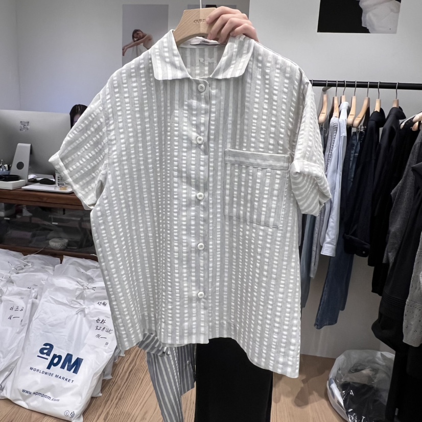 OURIN直郵韓國代購㊣女裝新品休閑熱賣時尚推薦25春夏襯衫蕾絲衫OURIN襯衫/蕾絲衫