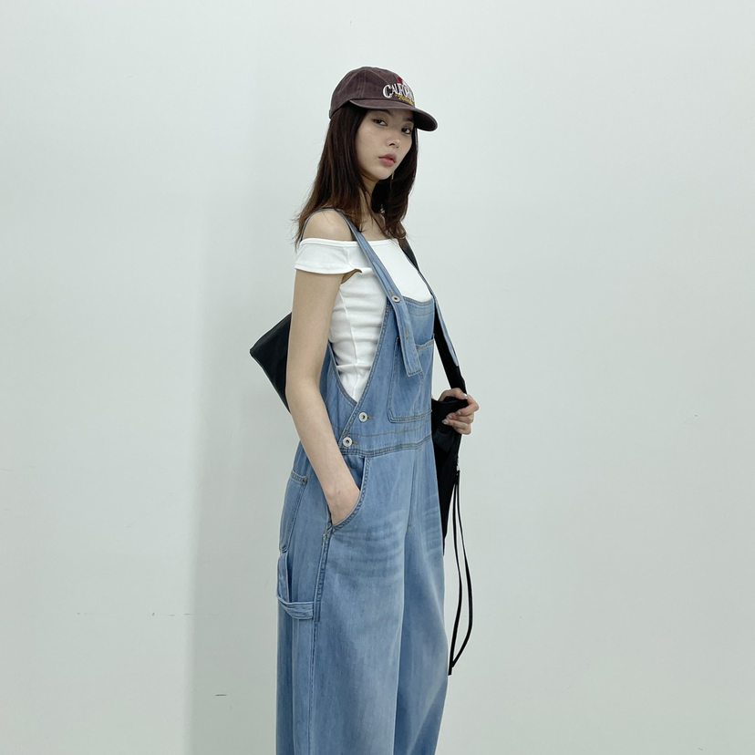 D2/A2韓國直郵㊣女裝新款熱賣人氣時尚休閑25春夏背帶褲天絲D2/A2背帶褲