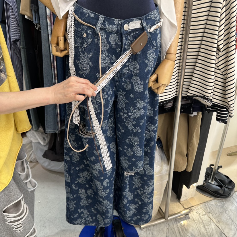 MOMAZU直郵韓國代購㊣女裝新品休閑時尚25春夏牛仔褲含腰帶套裝MOMAZU牛仔褲