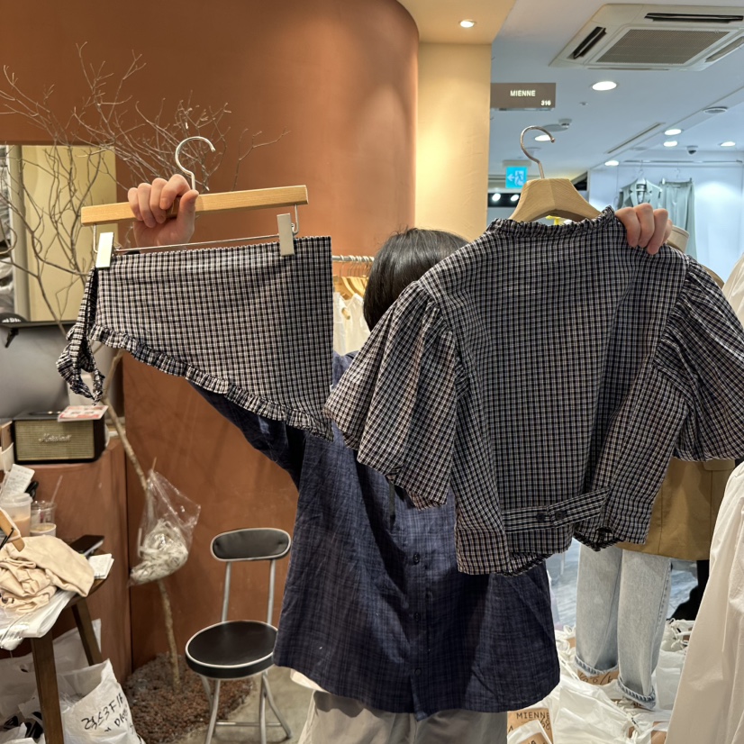 MIENNE韓國直郵㊣東大門實拍女裝新款25春夏人氣時尚套裝格紋MIENNE套裝