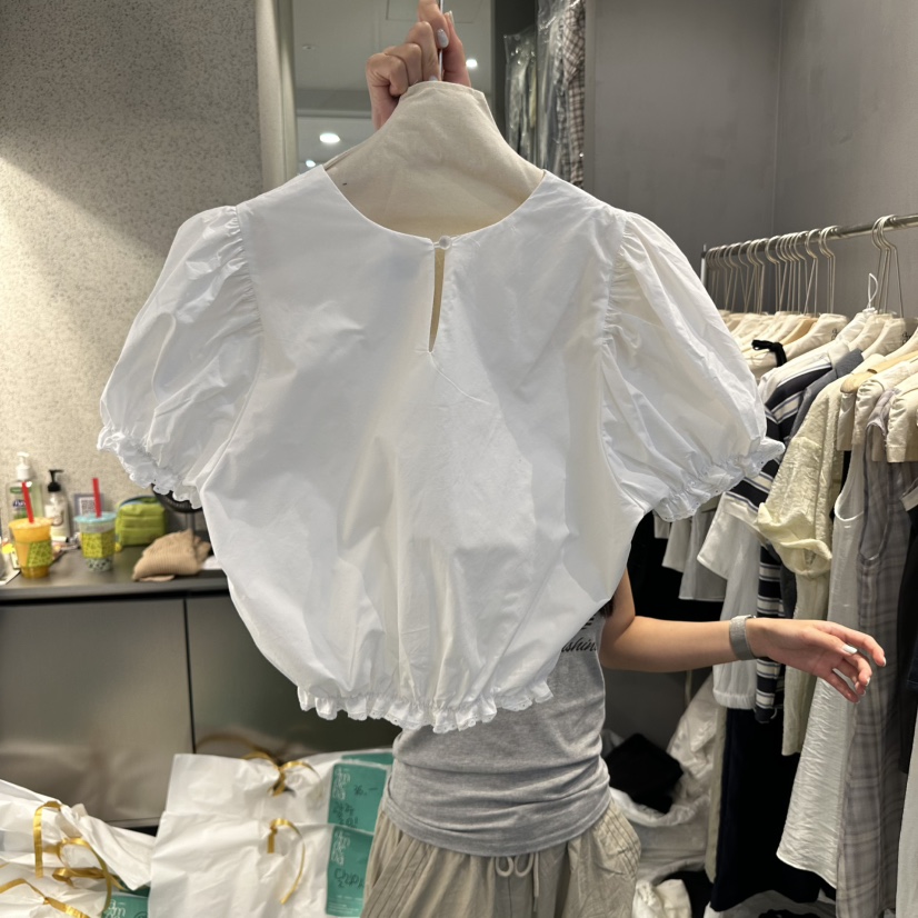 AMOEBA韓國直郵㊣女裝新款推薦人氣25春夏休閑襯衫蕾絲衫刺繡AMOEBA襯衫/蕾絲衫