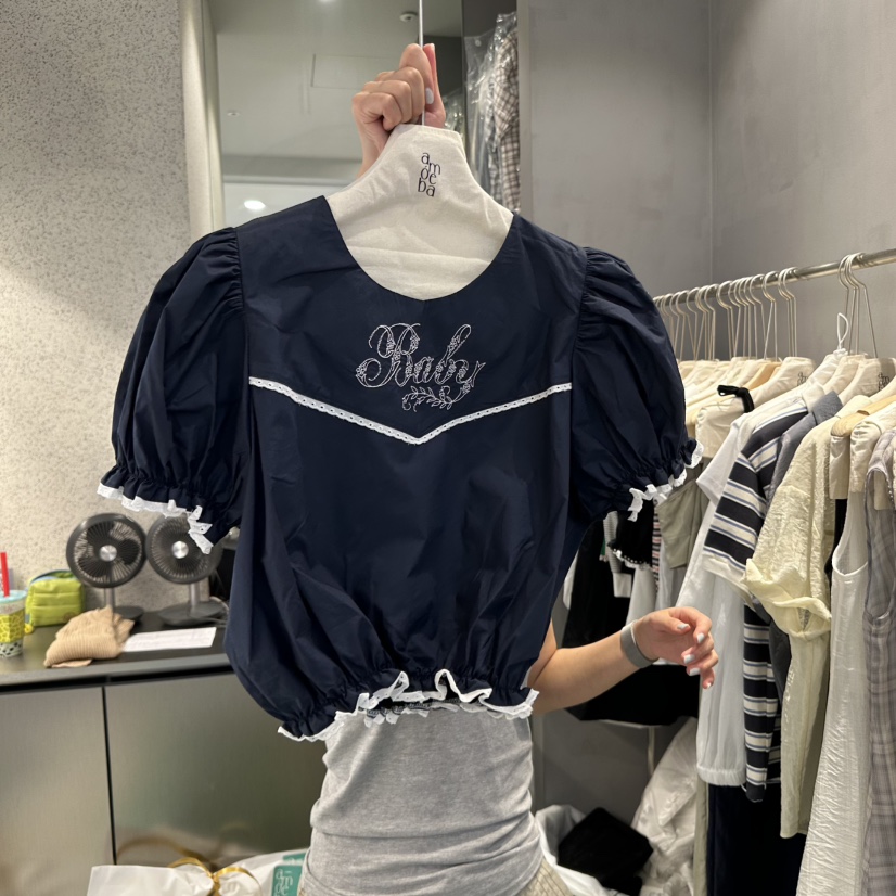 AMOEBA韓國直郵㊣女裝新款推薦人氣25春夏休閑襯衫蕾絲衫刺繡AMOEBA襯衫/蕾絲衫圖色2