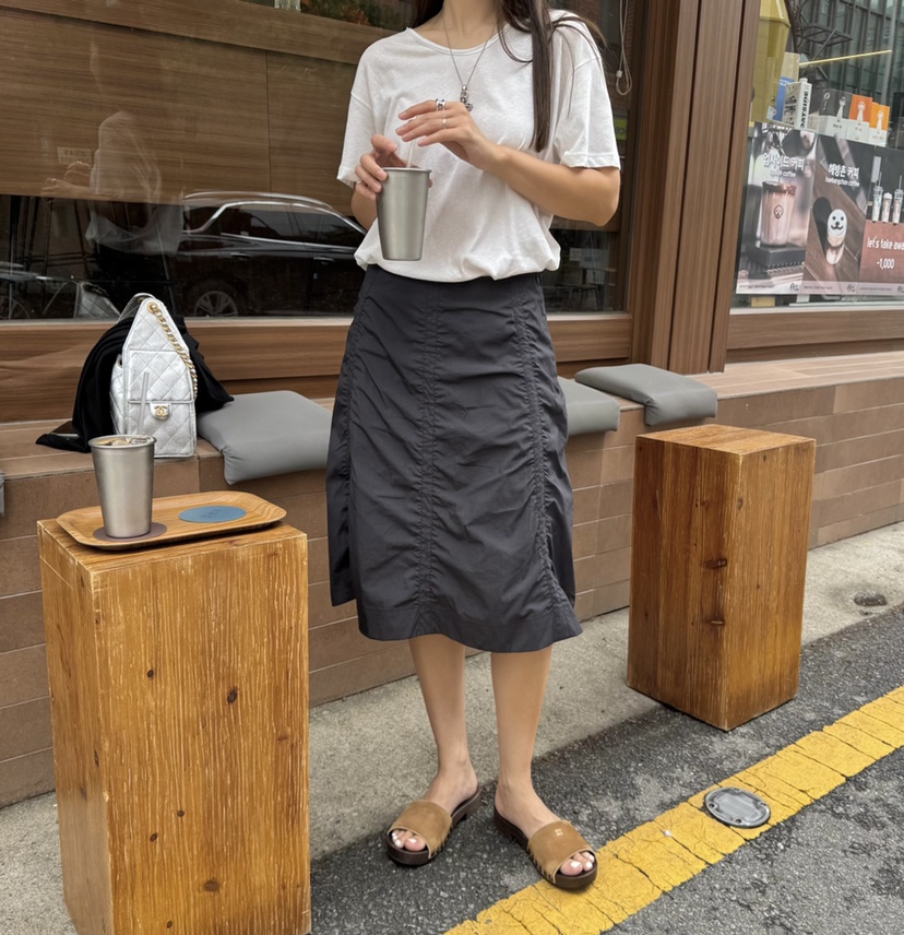 THE ABLE韓國直郵㊣東大門實拍女裝新品休閑半身裙中短裙喇叭褶皺THE ABLE/TA半身裙/中短裙
