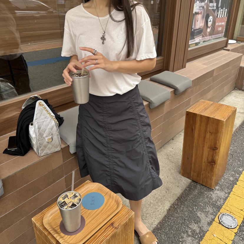 THE ABLE韓國直郵㊣東大門實拍女裝新品休閑半身裙中短裙喇叭褶皺THE ABLE/TA半身裙/中短裙