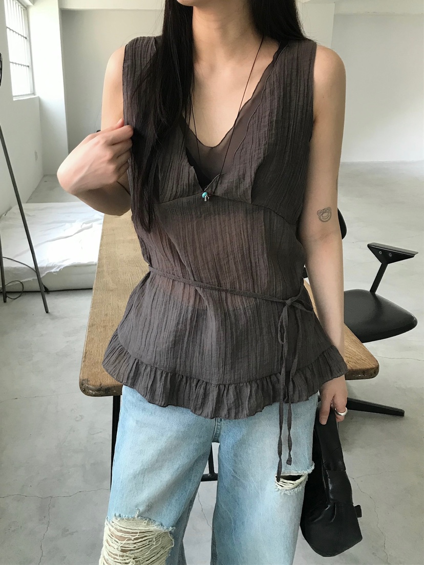 ESCHER韓國直郵㊣東大門實拍女裝新品25春夏吊帶背心含腰繩ESCHER吊帶/背心