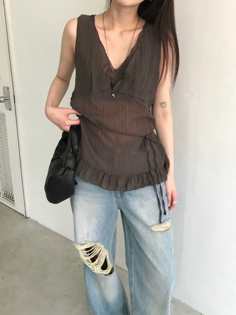 ESCHER韓國直郵㊣東大門實拍女裝新品25春夏吊帶背心含腰繩ESCHER吊帶/背心