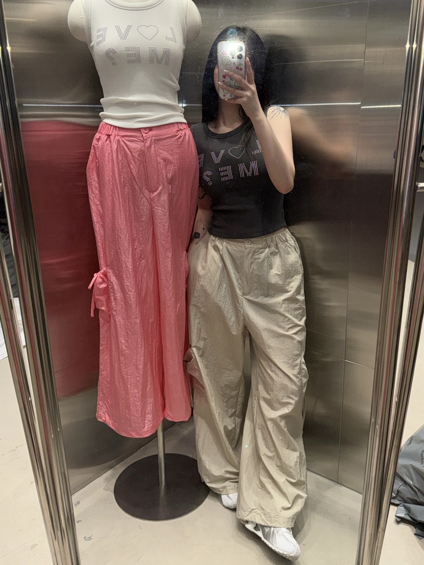 KIKI韓國直郵㊣東大門實拍女裝新品時尚25春夏人氣休閑褲尼龍KIKI休閑褲
