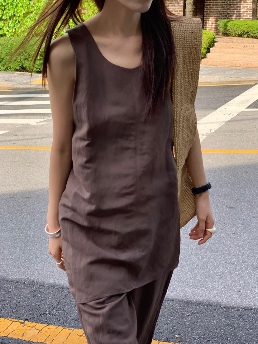 VAARA韓國㊣直郵東大門代購女裝新款25春夏吊帶背心不含腰帶亞麻VAARA吊帶/背心