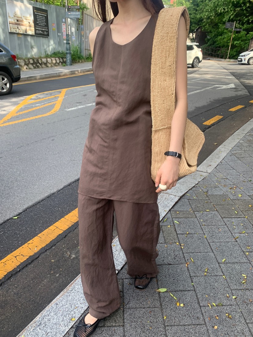 VAARA韓國㊣直郵東大門代購女裝新款25春夏吊帶背心不含腰帶亞麻VAARA吊帶/背心