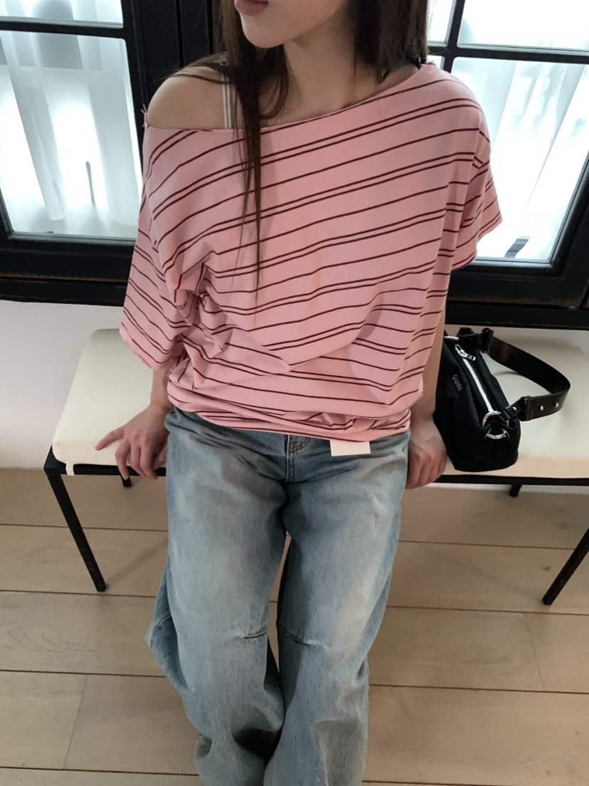 CEDARWOOD直郵韓國代購㊣女裝新品熱賣25春夏T恤不含腰帶露肩CEDARWOODT恤圖色3